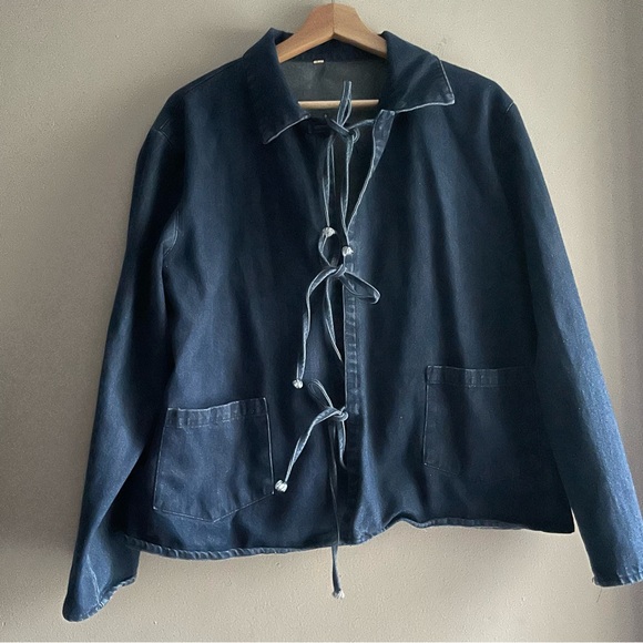 Denim Tie Closure Overcoat / Coverup - Picture 2 of 9